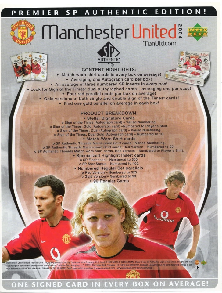 Manchester United SP 2004 hoja de venta auténtica anuncio promocional RONALDO novato C G2U Foto 2 de 4