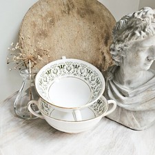 Coupe Soup Bow x 2 Wedgwood Royal Tuscan Neoclassical Gilt Gold Double Handle