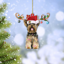 Yorkshire Terrier Dog Merry Christmas Ornament, Yorkie Dog Xmas Lights Ornament