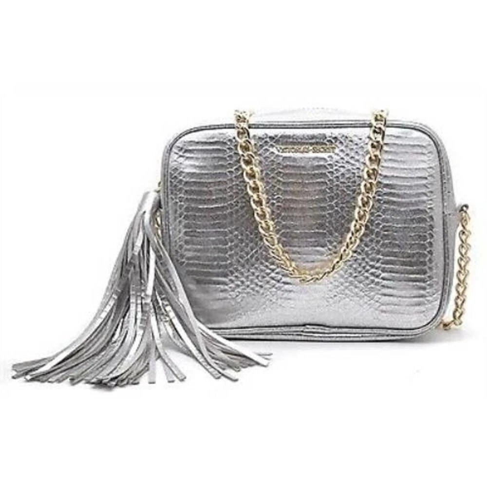 Victoria's Secret Silver Snakeskin Gold-Chain Crossbody Bag NEW