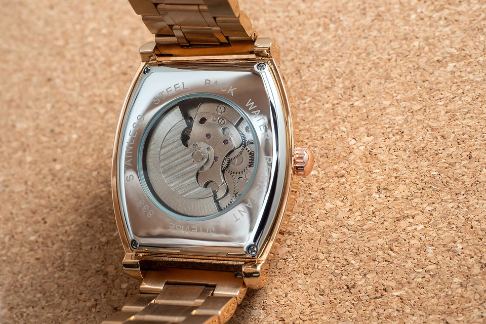 Reloj mecánico automático fase lunar oro rosa para hombre acero inoxidable esfera 24 horas Foto 3 de 4