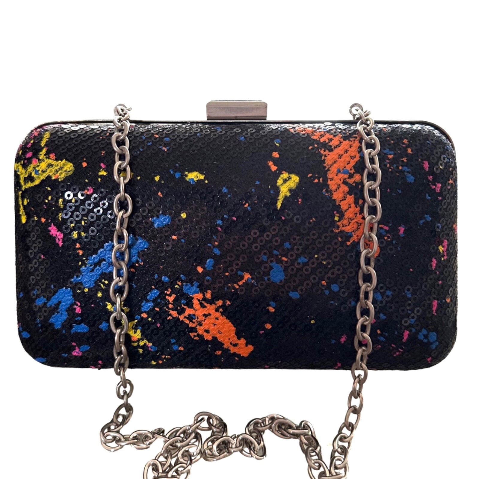 JESSICA MCCLINTOCK black multicolor sequin framed boxed clutch