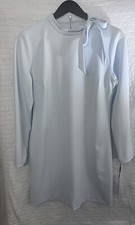 NEW CK Chiffon Long Sleeve Tie Mock Neck Crepe Lt Blue Dress $90 Sz 10 $90