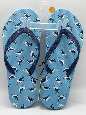West Loop Boy's Flip Flops Thong Sandals Sharks Fish Blue Toddler  L 4 - 5T