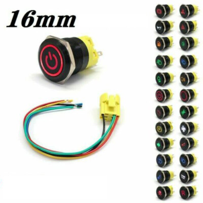 16mm 12V LED Licht tastender Knopf Auto Edelstahl Druckschalter Metallschalter