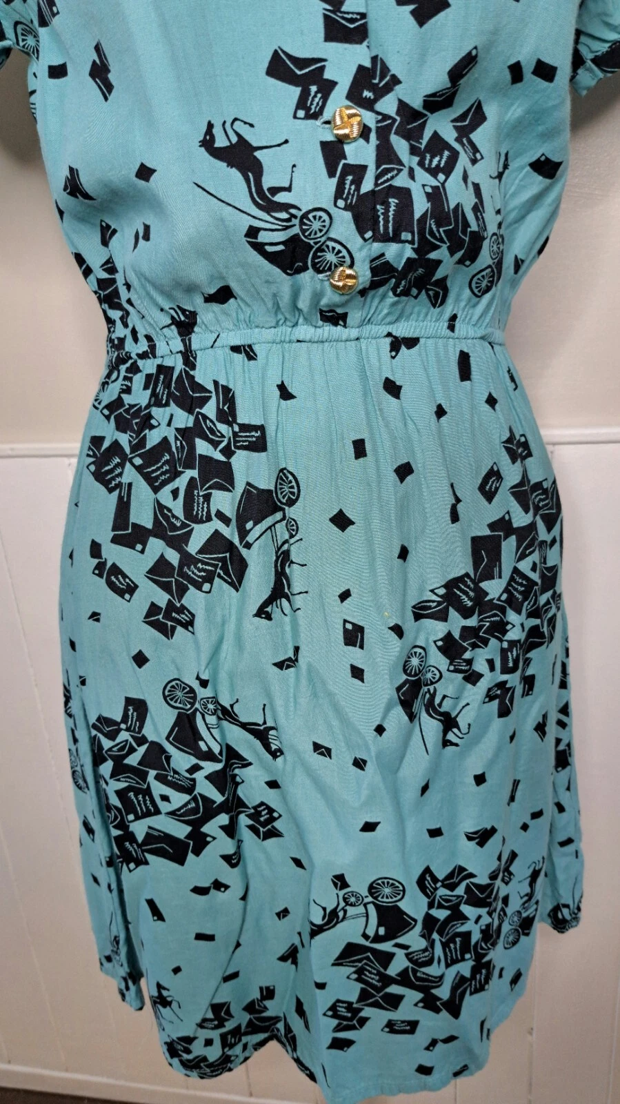 COACH Abito da pattinatore corto Henry Holland stampa animale con colletto abbottonato taglia 10