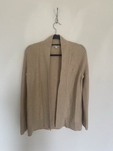 Gap Damen beige Strickjacke Größe Small zierlich Wolle Zopfmuster offen