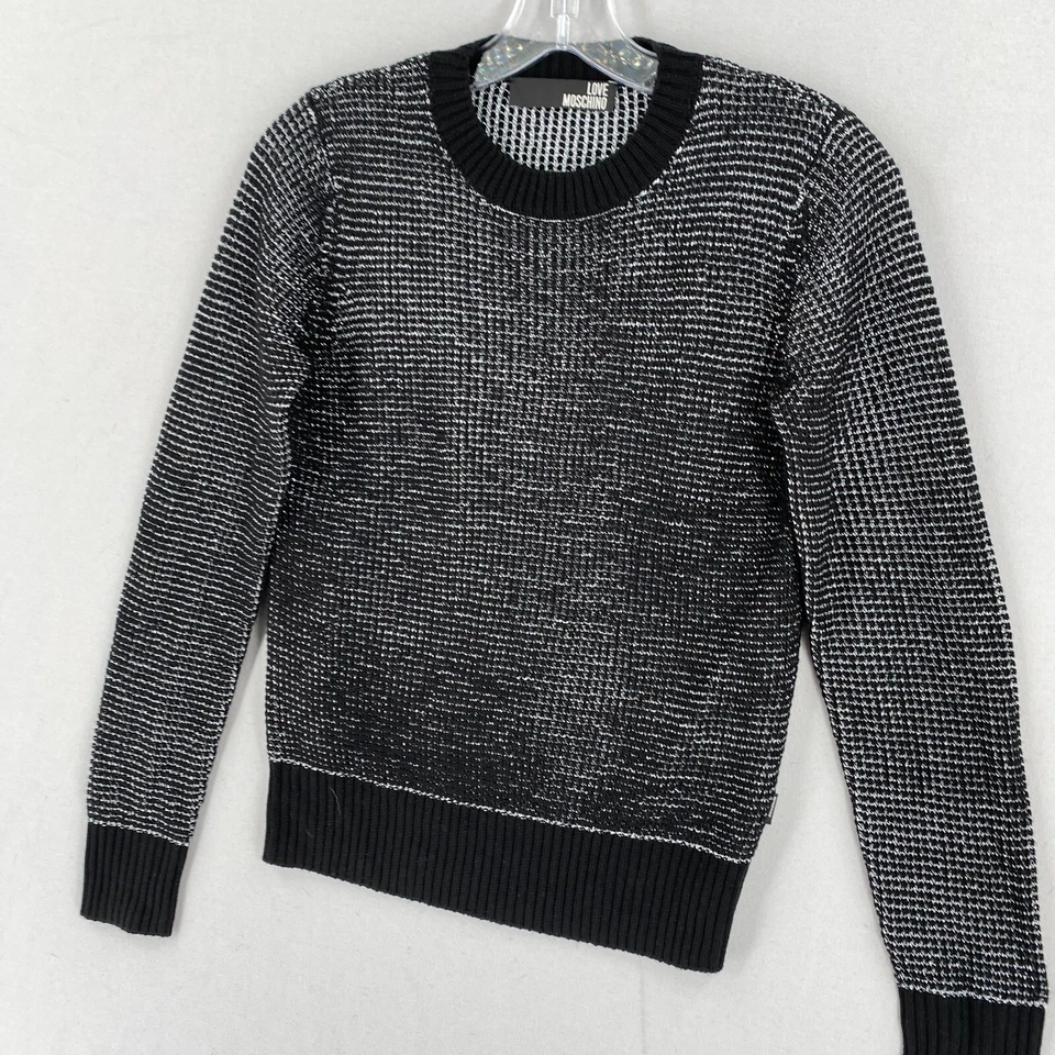 LOVE MOSCHINO Suéter Mujer Pequeño Negro Plateado Metálico Mezcla Lana Cuello Redondo Foto 2 de 4