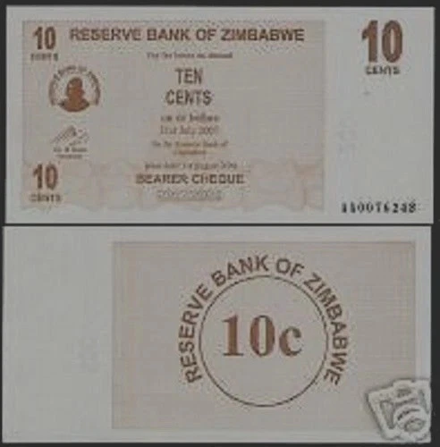 Zimbabwe 10 CENTS P-35 2006 x 50 Pcs Lot BUNDLE Cheque UNC Zimbabwean BANK NOTE - Image 4 of 4