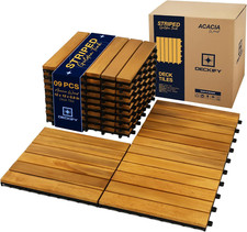 Acacia Wood Interlocking Patio Deck Tiles, 12 x 12 x 0.9 Inch Outdoor Flooring,