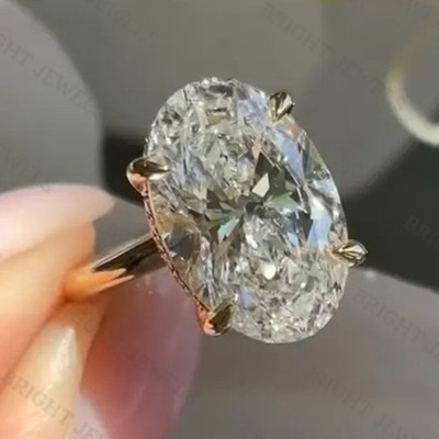 3.10CTW Oval Cut D Moissanite Hidden Halo Engagement Ring 14k Yellow Gold Plated