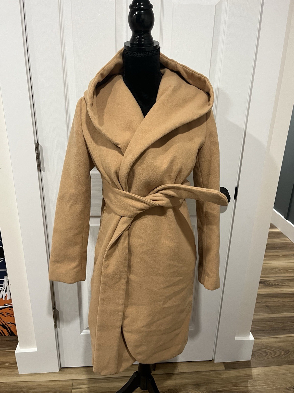 Women's Camel colored Hooded Wrap Coat with Belt Size 2