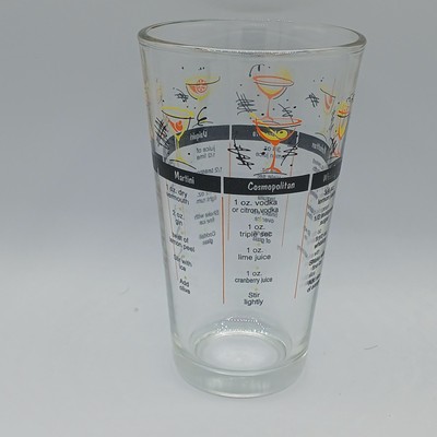 Vintage Libbey Cocktail Recipe Pint Glass 16 oz Colorful Retro Barware Shaker