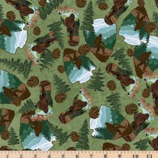 Bigfoot Country Sasquatch Toss Green 6125 G 100 Cotton half yd continuous cuts