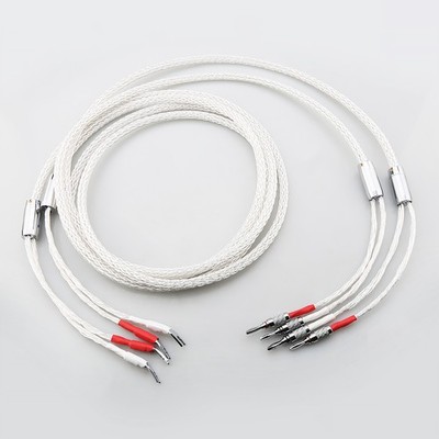 Pair 8Awg HiFi Speaker Cable Silver Plate 8N OCC Spade Plug Loudspeaker Wire 2M