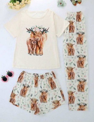 highland COW animal Women Ladies piece Pyjamas PJs Gift Size