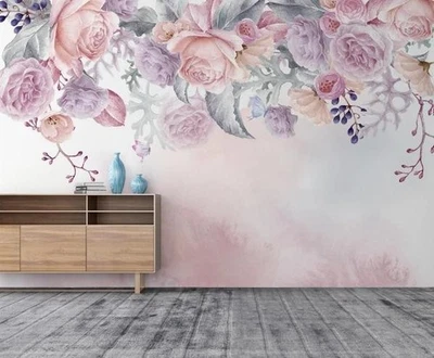 3D Rose Floral Watercolor Wall Murals Wallpaper Murals Wall Sticker - Image 1 of 4