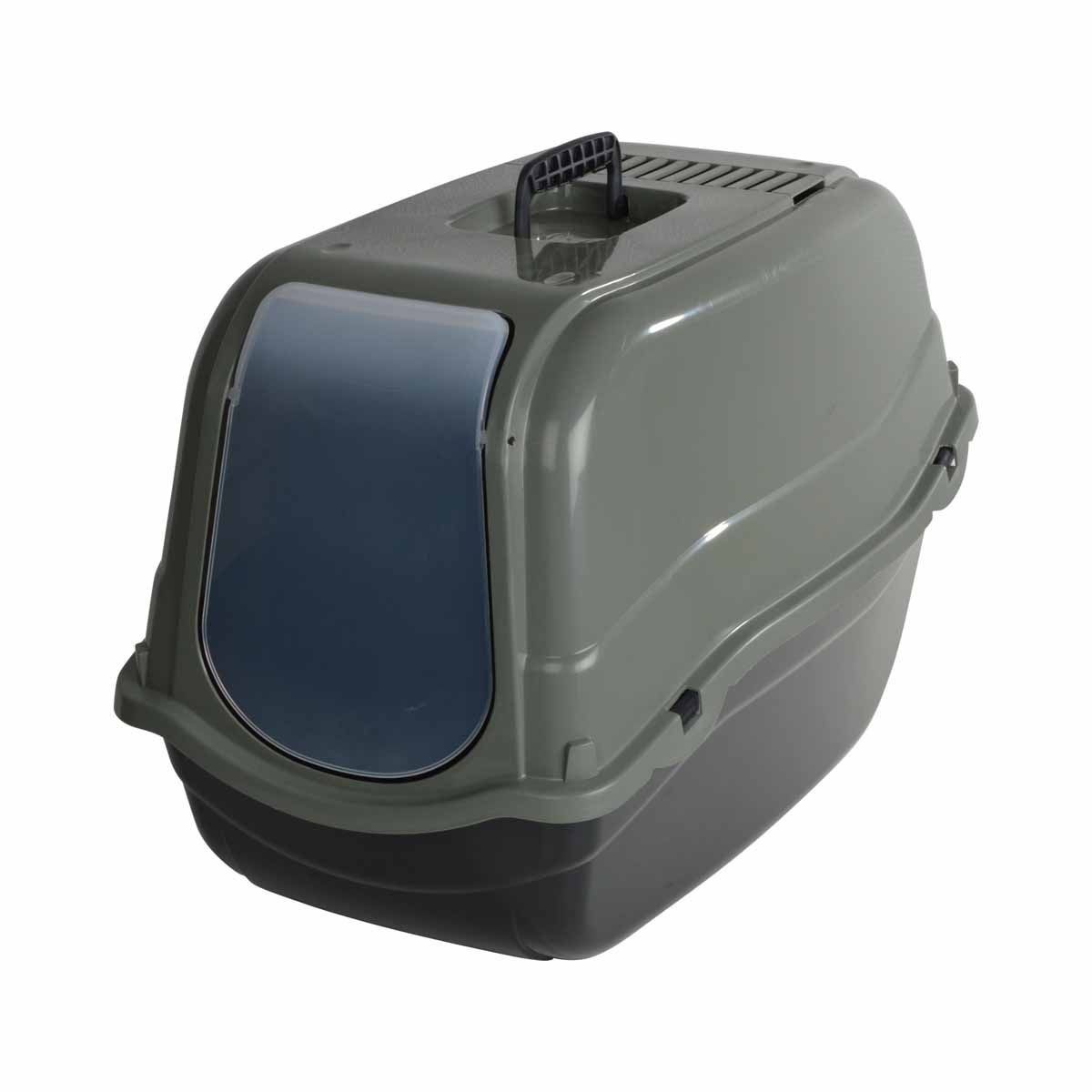 Litière pour chat Toilette de 57cm bac fermé en coloris vert et anthracite