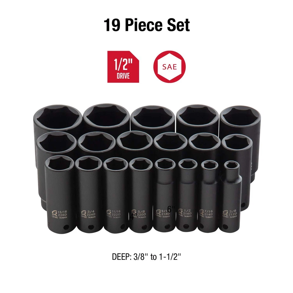 2641, 1/2 Inch Drive Deep Impact Socket Set, 19-Piece, SAE, 3/8" - 1-1/2", Cr... - Image 2 of 4