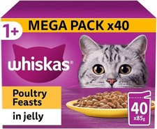 WHISKAS 1+ Adult Wet Cat Food Poultry Jelly Pouches 40x85g Bulk Pack MegaPack XL 4.66 per kilo