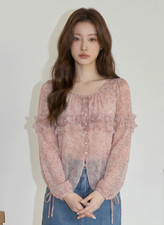 Women's Summer Long Sleeve Floral Ruffles buttons Shirt Tops Loose Clothing