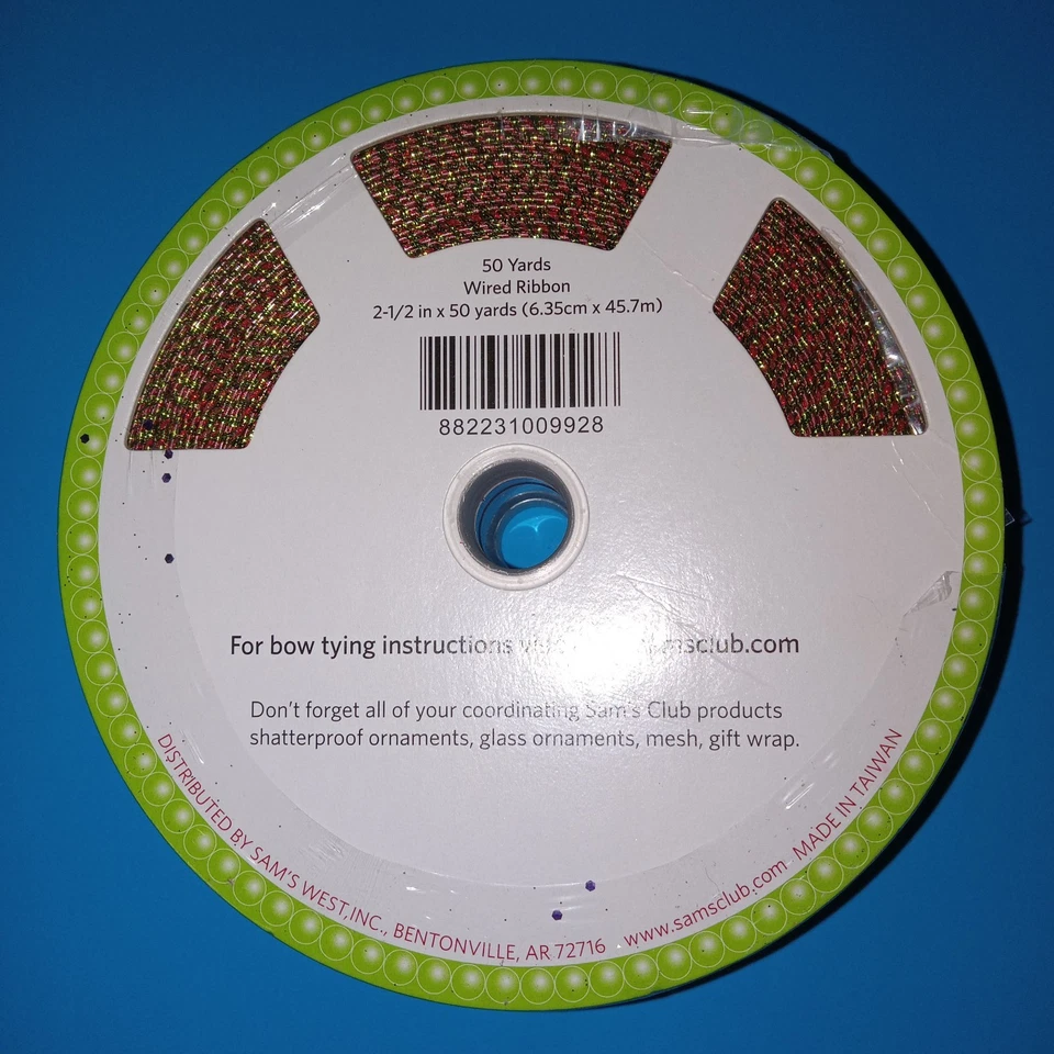 Sam's Club 2,5” x 50 jardas designer fita com fio vermelho verde bolinhas com glitter novo em folha - Imagem 4 de 4