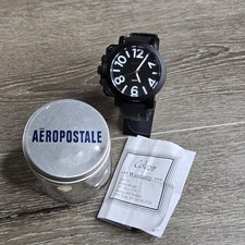 Reloj de cuarzo analógico negro Aeropostale cara grande con correa de goma para hombre