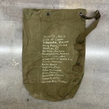 Vintage 1960s U.S. Military Canvas Duffle Sea Bag Hand Painted Large Olive
