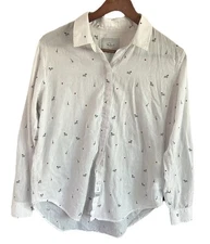 Rails Taylor Button Down Shirt Little Paris Eiffel Tower Women S Semi Sheer EUC