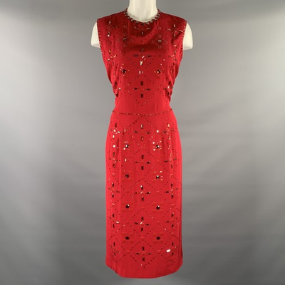 #ad #ad JENNY PACKHAM Red Silk Rhinestones Sheath Knee Length Dress $569.00