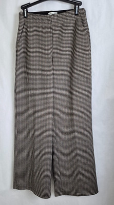 Max Studio Wide Leg Pants Womens Size S Brown Houndstooth Stretch Trouser Slacks