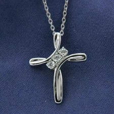 2Ct Round Cut Moissanite Cross Pendant For Women 14K White Gold Plated