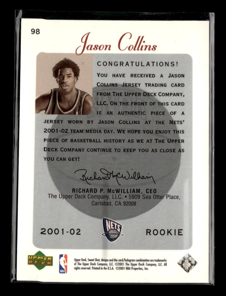 2001-02 Upper Deck Sweet Shot #98 Jason Collins Rookie Memorabilia #/1200 - Image 2 of 2