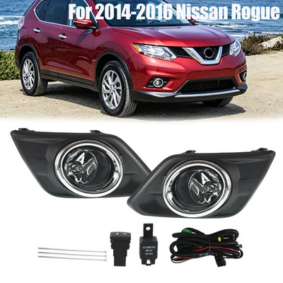 For 2014-2016 Nissan Rogue Front Bumper Fog Lights Lamp+Switch+Bezel Kit Pair