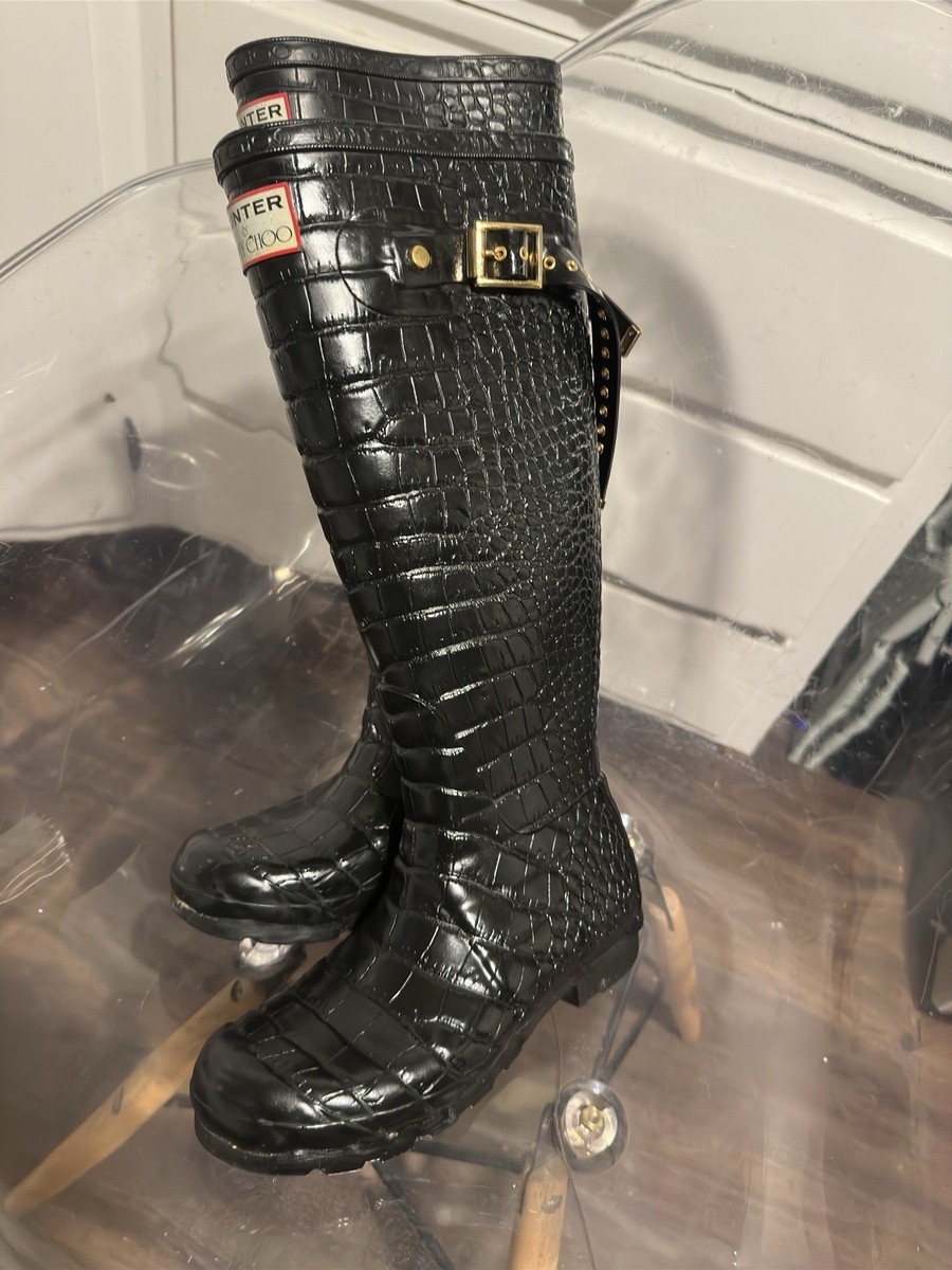 Hunter Jimmy Choo Womens Black Rubber Rain BOOTS LIMITED
