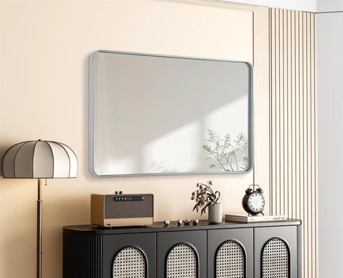 Elegant Decor Contour Metal Rectangle Mirror 30X48 In Silver - Picture 7 of 11