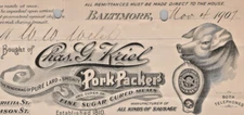Pork Packer HOG PIG Cured Meat Chas Kriel 1899 Antique Invoice  Letter Head A2Y