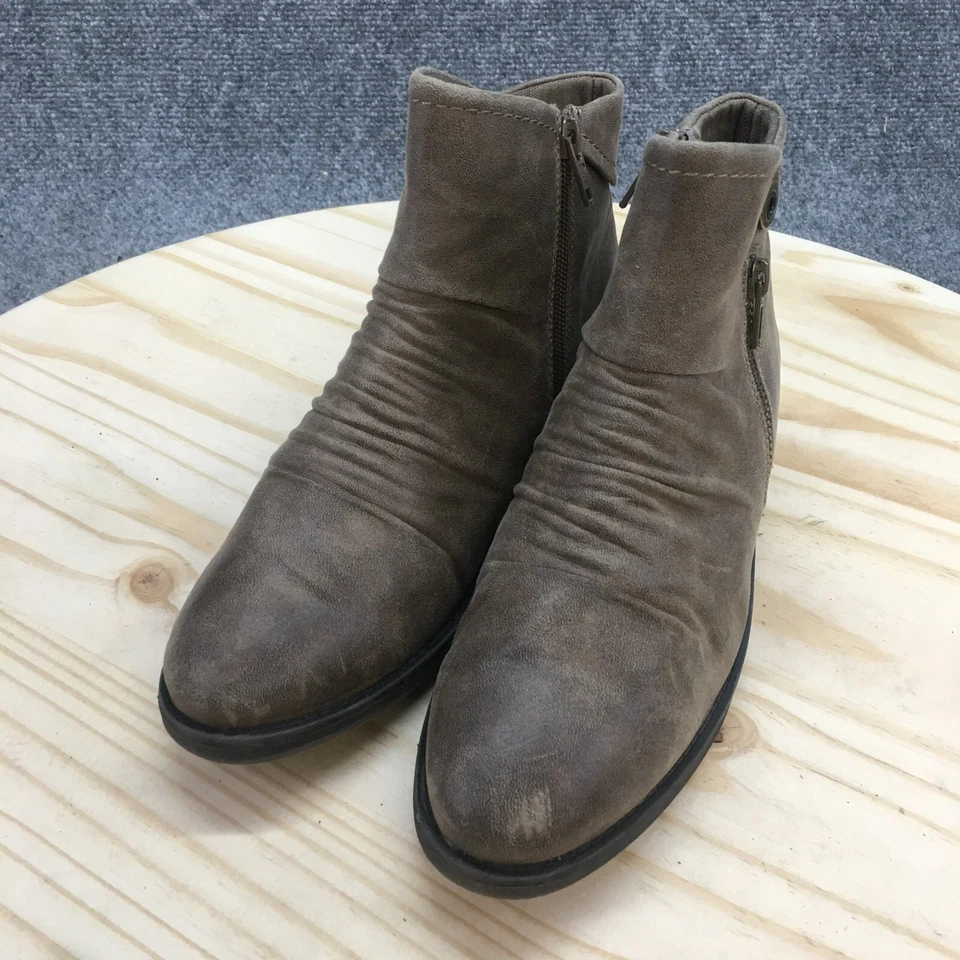 Baretraps 靴子女式 7 M Anila 踝靴棕色圆头侧拉链古巴 — 第 3/4 张图片