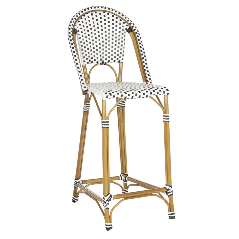 SAFAVIEH Outdoor Collection Zaid Stackable Bar Stool | Black/White/Brown | - Image 4 of 4