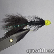 1 dozen (12) - Egg Sucking Leech - BLACK / CHARTREUSE