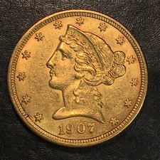 1907-D $5 Gold Liberty Head - Nice Details - High Quality Scans #P780