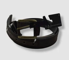 $85 Neiman Marcus Men's Brown Suede Cut Edge Square Buckle Leather Belt Size 38
