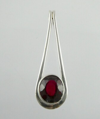 Sterling Silber Ovalschliff Rubin Tropfenform Plättchen Anhänger 925 3,4 g 1,5 Zoll