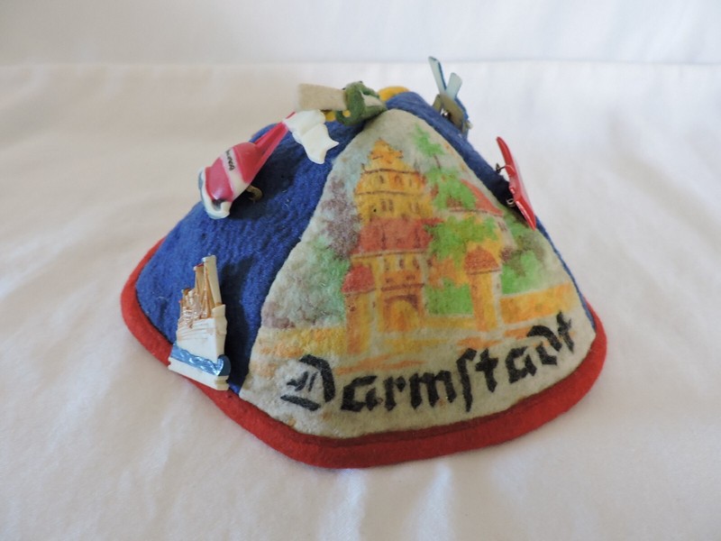 Child’s Vintage German Tourist Cap/Hat with Darmstadt Scene and Pins