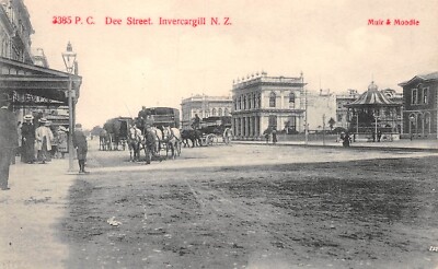 POSTKARTE NEUSEELAND INVERCARGILL DEE ST ANIMIERTE SZENE KUTSCHE & PFERDE
