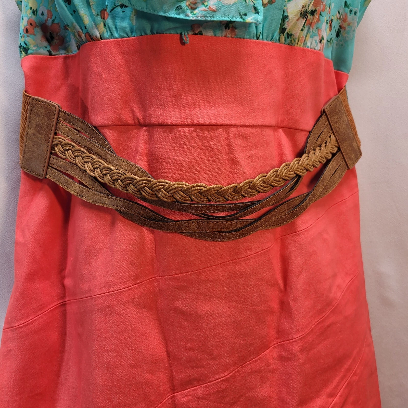 Abito tubino floreale Alyx taglia 16 blu rosso mini volant senza maniche zip collo barca