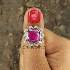 Raw Ruby Ring 925 Sterling Silver Designer Women Silver Gift Ring