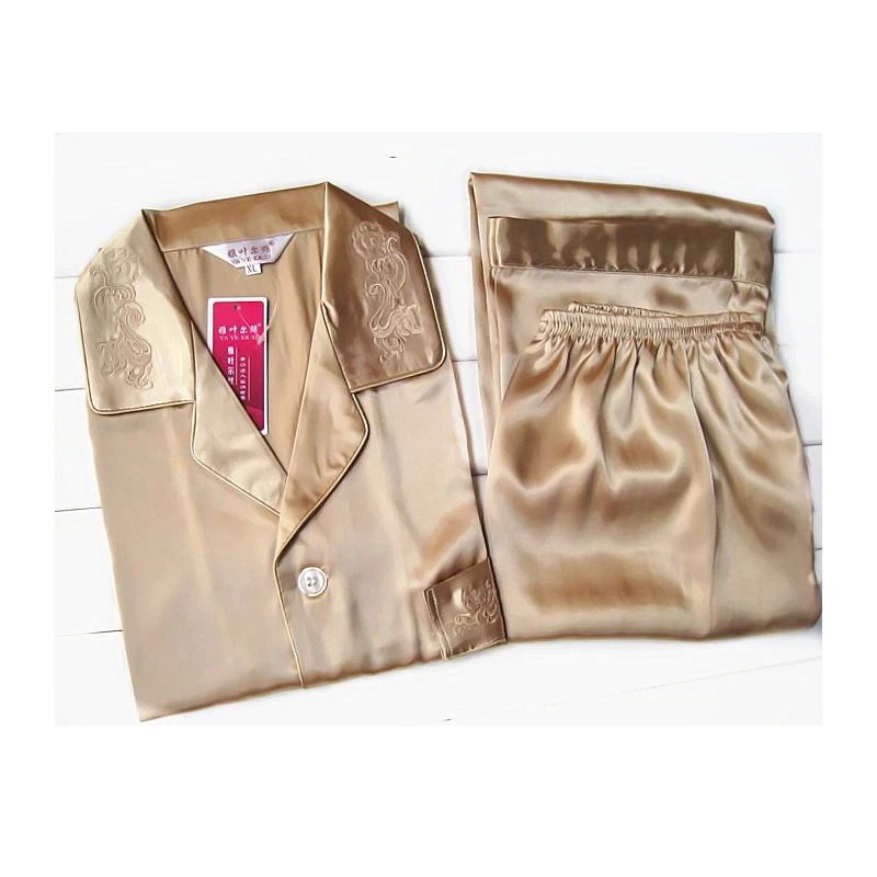 NUEVO CON ETIQUETAS 2 PIEZAS Pijamas de satén de seda para hombre Prendas para dormir Pijamas PJS Manga larga M009 M L Foto 4 de 4