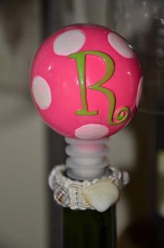 NEW MSC Monogram Initial "R" Polka Dot Bottle Wine Stopper PINK WHITE - Picture 3 of 7