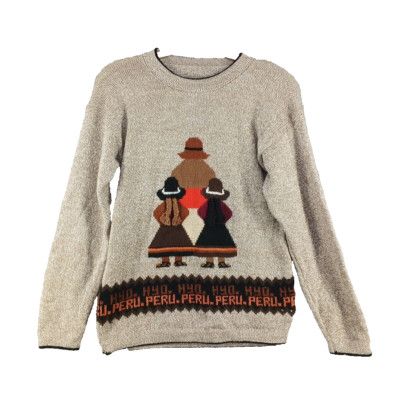 Handmade Peru Wool Sweater SMALL(4-6) Multicolor Winter Casual Pullover